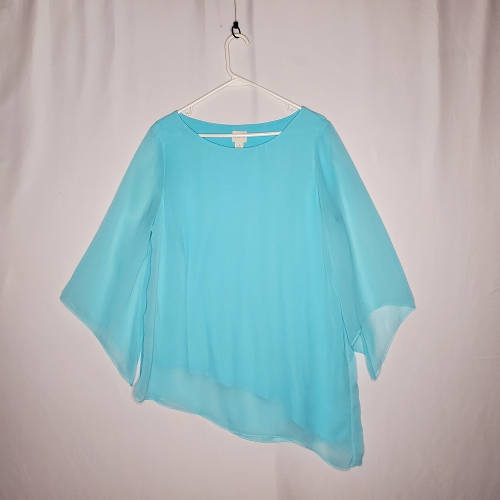 Chicos Asymmetric Top Women Medium Chiffon Overlay Light Blue Ethereal Fairy‎